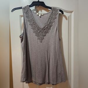 Gray Sleeveless Top with Lace Detail